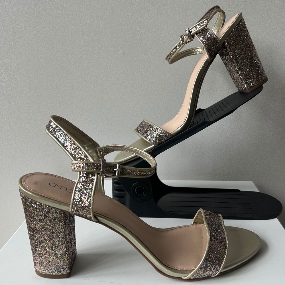 Abound Glitter Block Heel Sandals 12M Gold Colorful Sparkle Party Wedding Glam‎